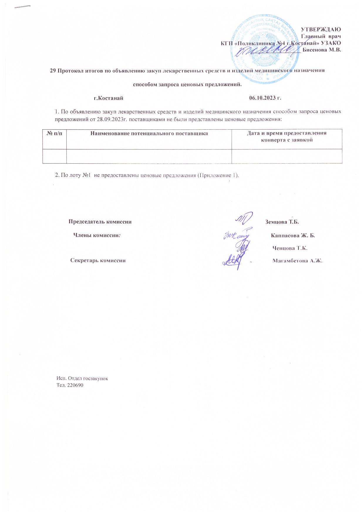 29 Протокол итогов по объявлению закуп лс и имн способом запроса ...